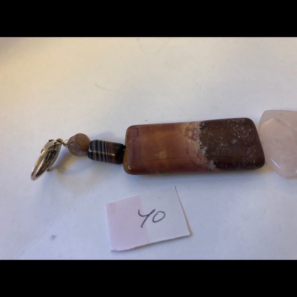 Stone beaded bracelet w blue glass bead (#40) - Picture 3 of 4